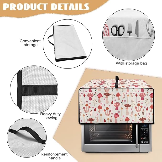 Dustproof Toaster Oven Cover Heat-Resistant Microwave Grill Cover Protector Faux Linen Polyester Dust Covers Case Protections for Toaster Oven Cartoon Mushroom