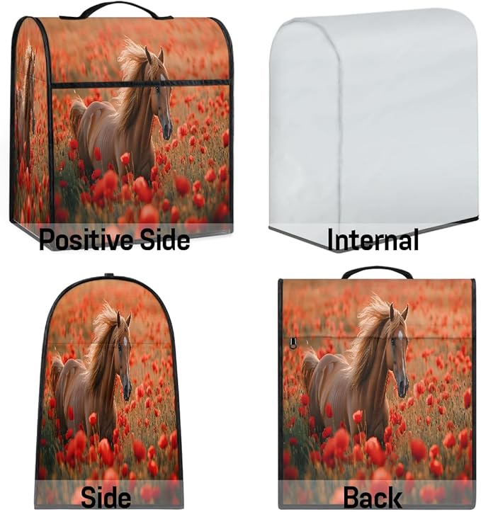 cfpolar Kitchen Aid Mixer Cover Compatible with 6-8 Quarts Animal Horse Red Flower Stand Mixer Cover Kitchen Aid Mixers Accessories Appliance Organizer Bag Dust Covers with Zipper Pocket