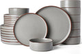 Famiware Nebula Ridge Stoneware Dinnerware Sets for 8 24 Pieces Plates and Bowls Sets Dishes Set Microwave and Dishwasher Safe Kitchen Plates Dark Gray