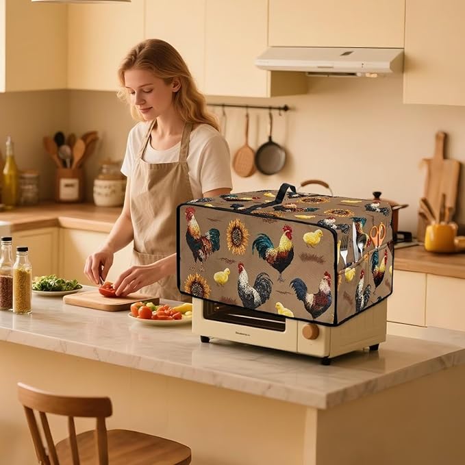 Doojoayie 8 Slice Toaster Oven Covers for Kitchen Counter Sunflower Toaster Cover 22.5x18.5x 13 Small Appliance Dust Protector Kitchen Decoration Gifts for Women