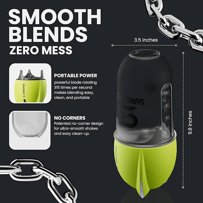 SHAKESPHERE Portable Blender for Shakes and Smoothies – 19oz Electric Personal Blender with Clear Tritan Cup USB-C Rechargeable Compact and Powerful for Travel Gym and Workout – Fluorescent Yellow