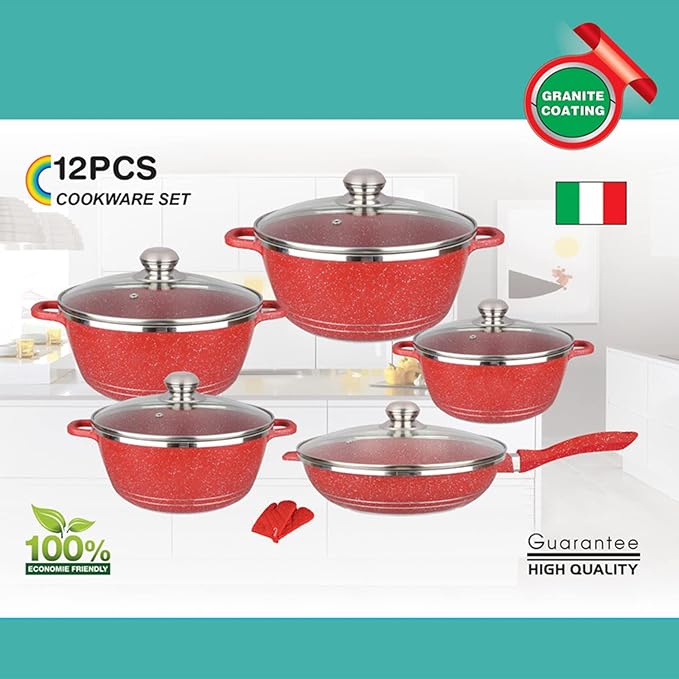 Pots And Pans Sets Nonstick Cookware Sets Granite Cooking Pots And Pans With Glass LidsMarble Coated Aluminium Home Kitchenware With SaucepansFrying PanStock Pot10 Piece