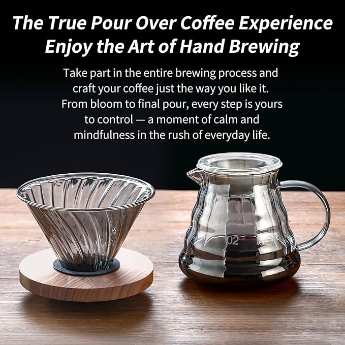 Unbreakable - Pour Over Coffee Maker 720ML/24OZ Heat Resistant Borosilicate Glass Dripper with Filter Holder BPA-Free Manual Coffee Brewer for Home and Office Use
