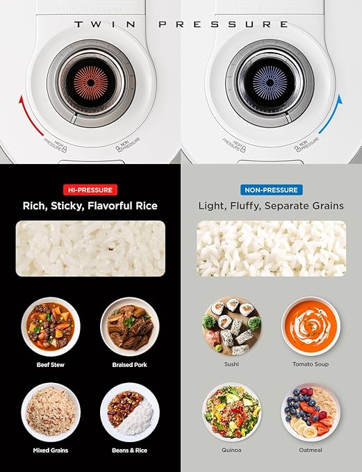 Cuckoo CRP-RT0609FW 6 cup Twin Pressure Plate Rice Cooker &amp Warmer with High Heat GABA Mixed Scorched Turbo Porridge Baby Food Steam (Hi/Non Press.) and more Made in Korea (White)