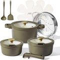 CAROTE Pots and Pans Set Nonstick Ceramic Cookware Set with Detachable Handles 5.5QT/3QT/2QT Non stick Stock Pot Non-toxic Induction Cookware PFAS and PFOA Free Olive Gree