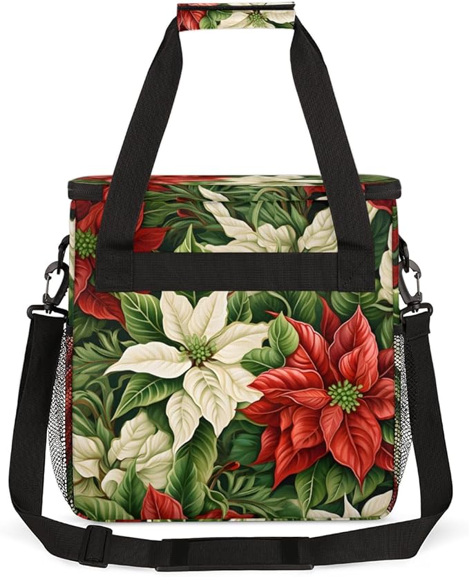 Christmas Flowers Coffee Maker Carrying Bag Holly Berry Travel Storage Bag Compatible with K-Mini or K-Mini Plus Single Serve Coffee Brewer Carrying Case with Multiple Pockets &amp Shoulder Strap