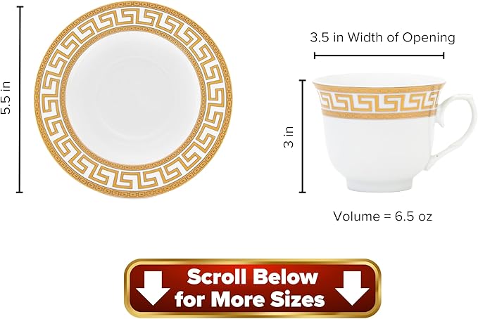 Porcelain Dinnerware Set for 8 - Luxurious 49 Piece Dish Set - White and Gold Greek Key Design - Dinner Plates Bowls Cups and Saucers for Everyday Dishes or Formal Occasions (Meander Gold 2049)
