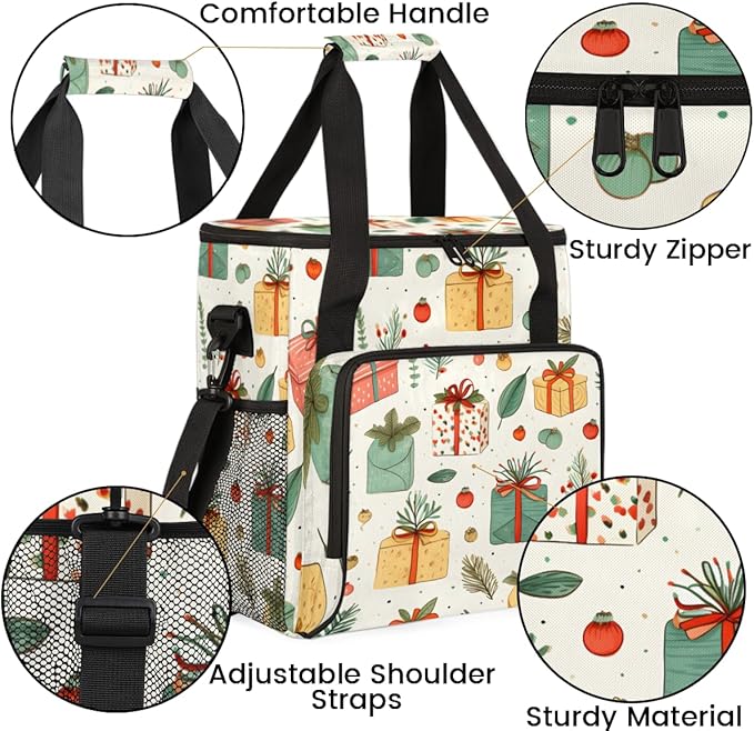 Coffee Maker Carrying Bag Watercolor Christmas Pattern Travel Storage Bag Compatible with K-Mini or K-Mini Plus Single Serve Coffee Brewer Carrying Case with Pockets &amp Shoulder Strap