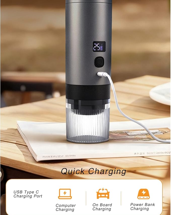 Portable Coffee Maker 3 in 1 Design with Built in Rechargeable Battery Fast Heating Digital Display Compact for Travel Camping Office