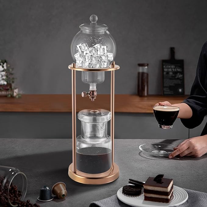 Luxurious Home &amp Café Rose Gold Ice Coffee Maker - Cold Brew Dripper for Coffee Lovers - Perfect Home Café &amp Restaurant Use - Sleek 600ML Coffee Extracting Tool
