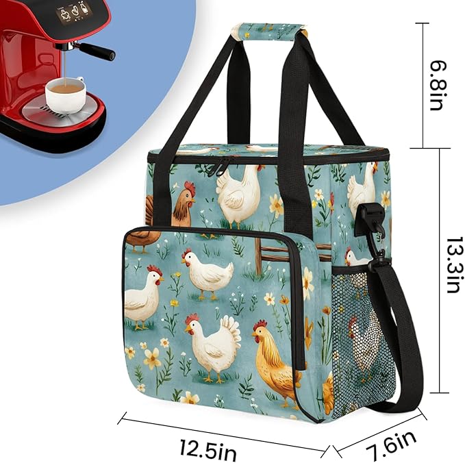 Chicken Coffee Maker Travel Bag Animal Insulated Grocery Bag Travel Picnic Leakproof Cooler Bags With Shoulder Strap