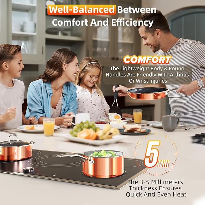 Deluxe DUXANO 14PC Healthy Pots and Pan With 9H Anti-scratch Coating 2-Layer Non-Stick Ceramic&ampPFAS Free Sensitively&ampEvenly Induction Cooking Enhanced Flavor with Infrared Cookware Dishwas