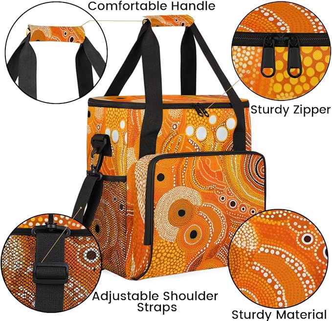 Retro Orange Pattern Coffee Maker Carrying Bag Portable Travel Storage Tote Bag Compatible with K-Mini or K-Mini Plus Single Serve Coffee Brewer Carrying Case with Multiple Pockets &amp Shoulder St