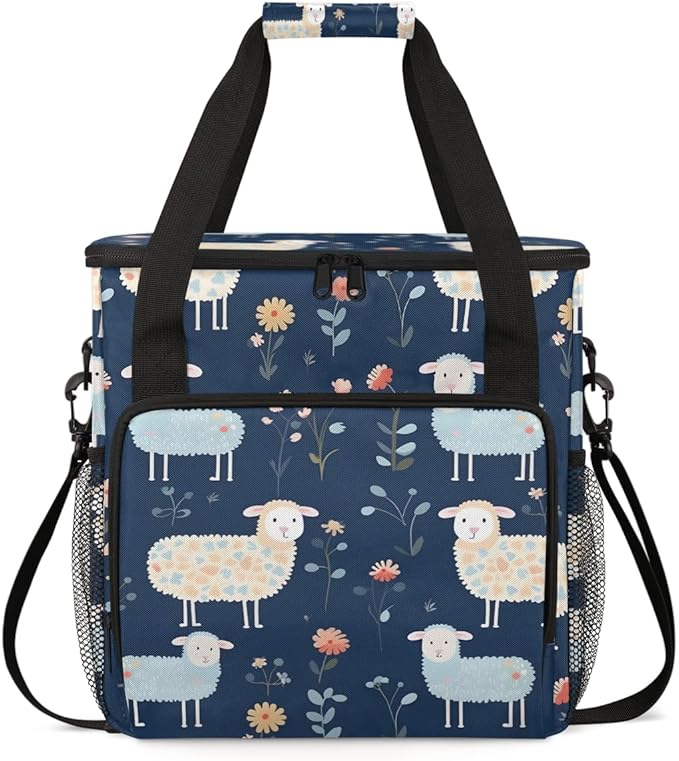 Sheep Florals Coffee Maker Carrying Bag Cute Sheep Travel Storage Bag Compatible with K-Mini or K-Mini Plus Single Serve Coffee Brewer Carrying Case with Multiple Pockets &amp Shoulder Strap
