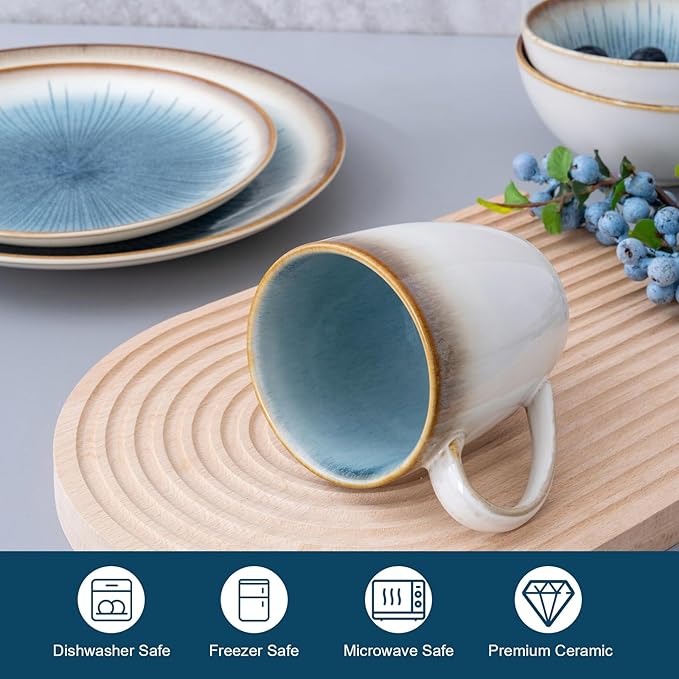 Dinnerware Set Stoneware 16 Pieces Service for 4 Stoneware Plates and Bowls Set Highly Chip and Crack Resistant Stoneware Set Dishwasher Microwave Safe Dishes set