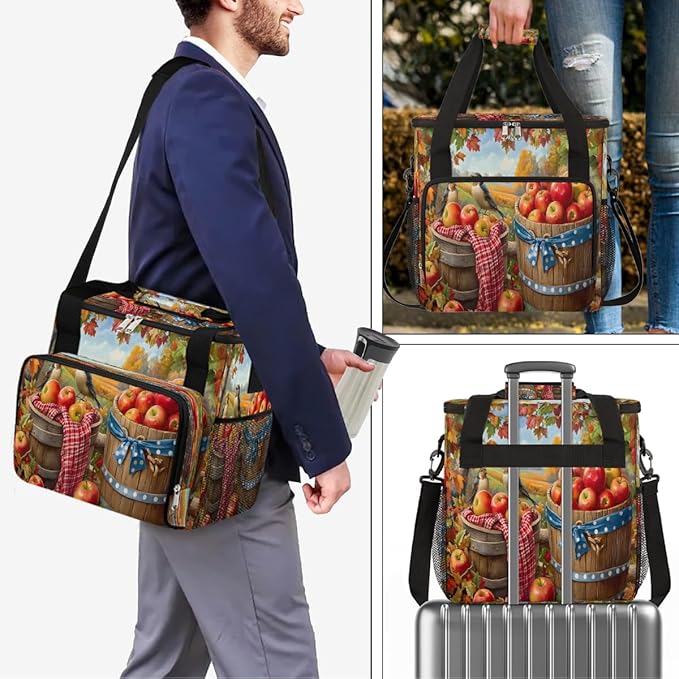 Autumn Apple Maple Leaves Bird Coffee Maker Carring Bag Travel Carrying Storage Tote Bag Compatible with Keurig K-Mini or K-Mini Plus Portable Single Serve Coffee Brewer Case with Pockets