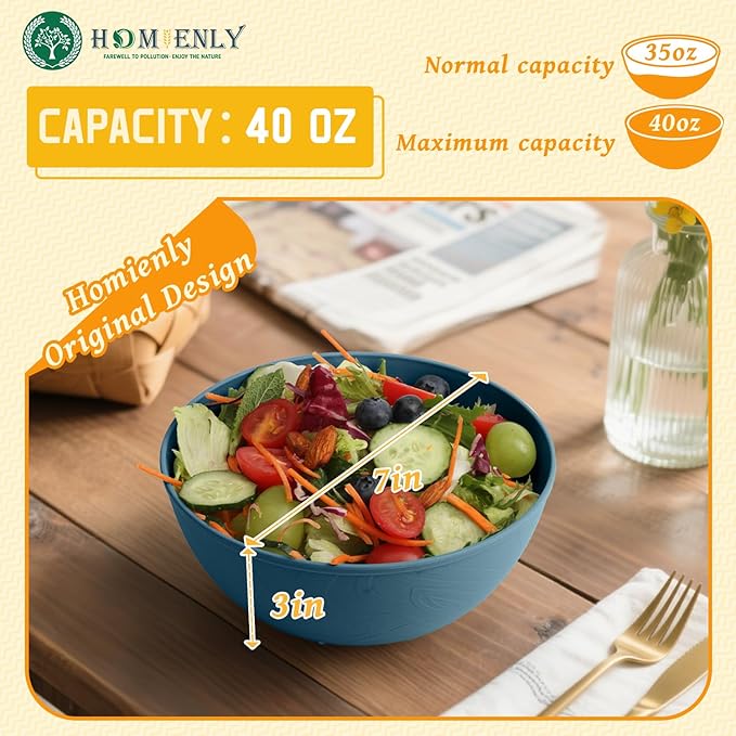 Homienly 14-Piece Premium Wheat Straw Dinnerware SetsLightweight and Unbreakable Plates and Bowls Sets - Plates Bowls for KitchenDishwasher and Microwave Safe Dishes Set - Blue