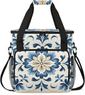 Watercolor Blue Flowers Coffee Maker Travel Bag for Keurig K-Mini/K-Mini Plus Insulated Waterproof Tote with Pockets for K-Cup Portable Single-Serve Brewer Case
