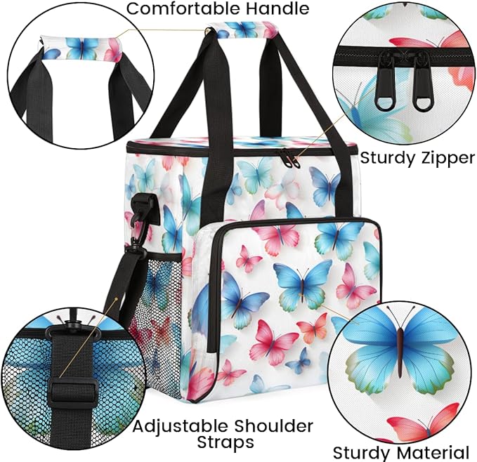 Colorful Butterfly Coffee Maker Carrying Bag Artistic Butterfly Travel Storage Bag Compatible with K-Mini or K-Mini Plus Single Serve Coffee Brewer Carrying Case with Pockets &amp Shoulder Strap