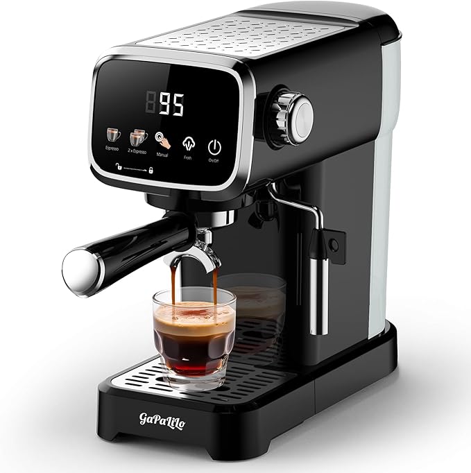 Slim Design 20 Bar Espresso Machine with Milk FrotherSecure Child Lock Digital Temperature Display &amp 43oz Removable Tank Compact Home Coffee MakerBlack