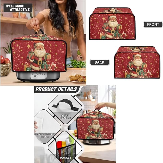 Merry Christmas 3-Piece Set: Blender Slow Cooker &amp Toaster Covers Santa Claus Universal Size Dust Covers for Small Appliances Women's Gift (Red)