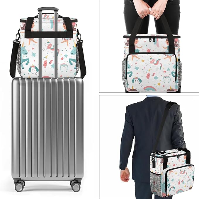 Cute Ballerina Unicorn Coffee Maker Carring Bag Large Insulated Storage Organizer Case Tote Bags with Shoulder Strap for Travel Work Picnic