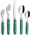 ANNOVA Silverware Set Retro/Rivet Colorful Stainless Steel Tableware Kitchen Flatware Set Utensils Includes Dinner Knives Forks Spoons Salad Forks &amp Dessert Spoons (Green 20 Pieces)