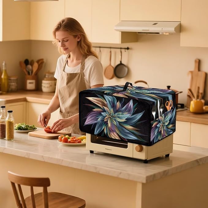 Toaster Oven Heat-Resistant Modern Toaster Oven Heavy Duty Dust-proof Microwave Cover with Storage Side Pockets Protects from Appliances Spills Stain Floral Pattern