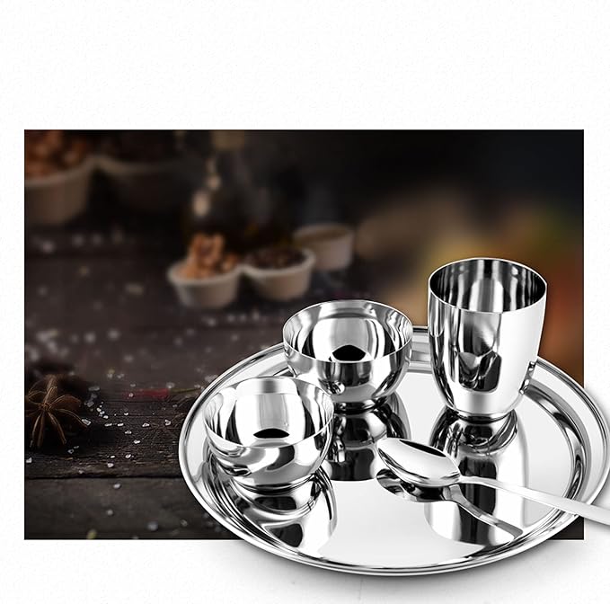 Stainless Steel Dinnerware Set of 32 Pcs (Dinner Plates Cups Dishes Bowls) Metal Dinnerware Sets Dishwasher Safe Reusable Dinner Set for Home Kitchen Camping - Service for 4