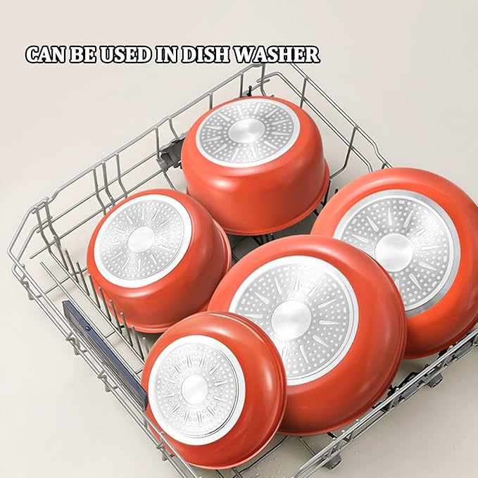 Cookware Set Non Stick 11 Piece Cookware Set with Detachable Handle Set Non Toxic Easily Clean Pot and Pans Set for Cooking Cookware Induction Orange