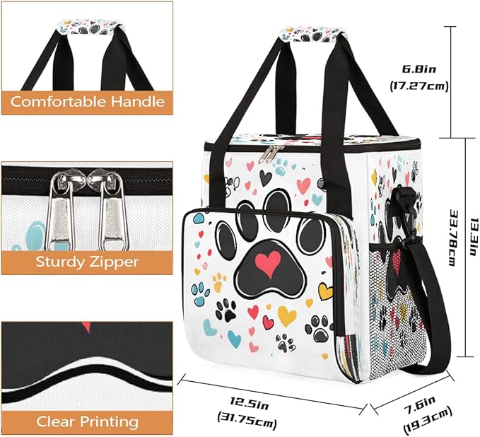 Cartoon Animal Footprints Love Heart Coffee Maker Carring Bag Travel Carrying Storage Tote Bag Compatible with Keurig K-Mini or K-Mini Plus Portable Single Serve Coffee Brewer Case with Pockets