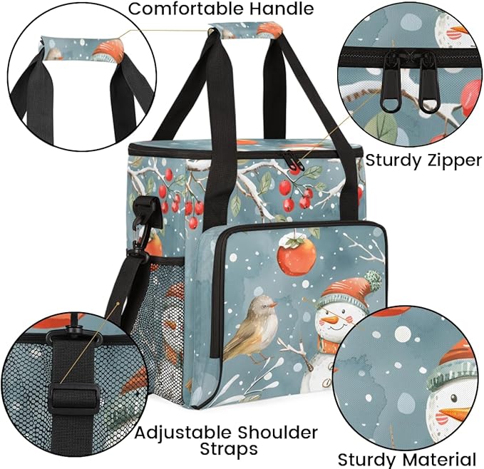 Christmas Snowman Birds Coffee Maker Carrying Bag Travel Storage Bag Compatible with K-Mini or K-Mini Plus Single Serve Coffee Brewer Carrying Case with Multiple Pockets &amp Shoulder Strap