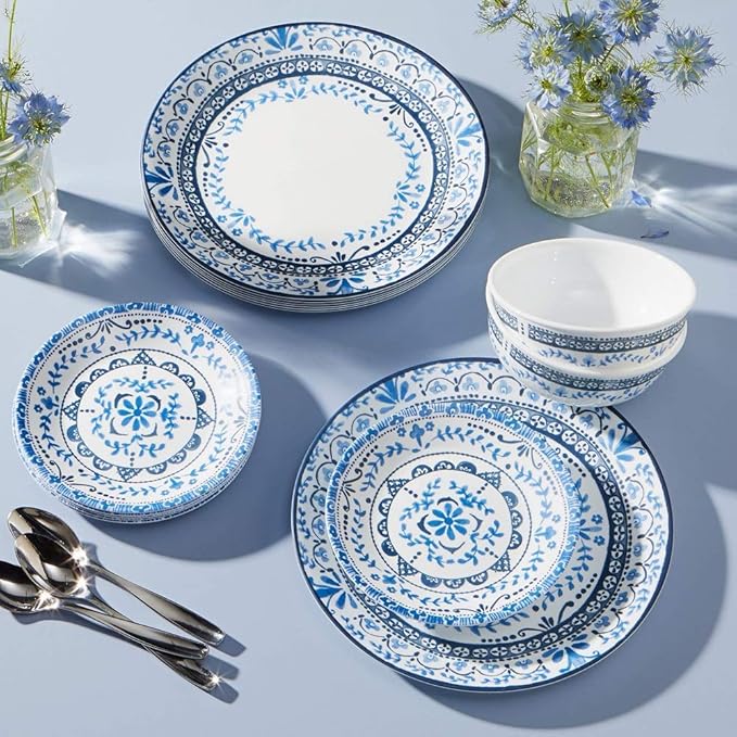 Corelle Portofino Round Dinnerware Set for 6 | Service for 6 18 Piece Set | Triple Layer Strong Glass is Resistant to Chips and Cracks &amp White Meal Bowls for Pasta Salad and More | 4 Pack 46 O