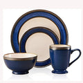 Ceramic Dinner Plate SetsFine 4 Piece Dinnerware Set Durable Vintage Design in Cobalt Blue and Gold Rim Plates Bowls Coffee Cups Service for 1
