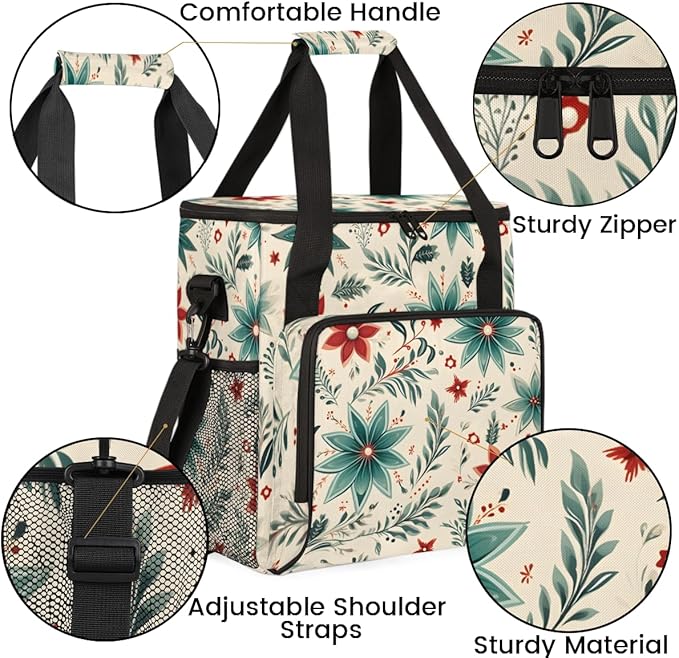 Christmas Flowers Coffee Maker Carrying Bag Mystical Flowers Travel Storage Bag Compatible with K-Mini or K-Mini Plus Single Serve Coffee Brewer Carrying Case with Multiple Pockets &amp Shoulder St