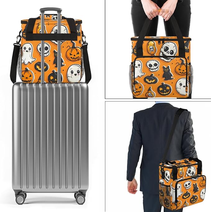 Abstract Pumpkin Coffee Maker Carrying Bag Cartoon Pumpkin Travel Storage Bag Compatible with K-Mini or K-Mini Plus Single Serve Coffee Brewer Carrying Case with Multiple Pockets &amp Shoulder Stra