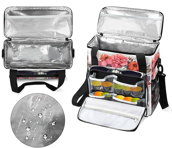 Skull Floral Coffee Maker Carrying Bag Portable Travel Storage Tote Bag Compatible with K-Mini or K-Mini Plus Single Serve Coffee Brewer Carrying Case with Multiple Pockets &amp Shoulder Strap