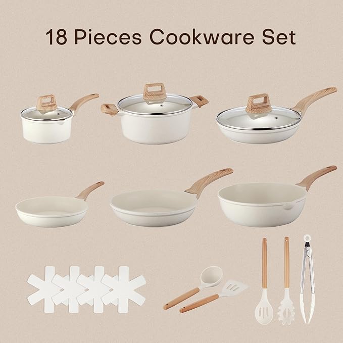 18 Pcs Pots and Pans Set for Kitchen Nonstick Ceramic Cookware Set Non Stick Induction Cookware Frying Pans &amp Saucepans