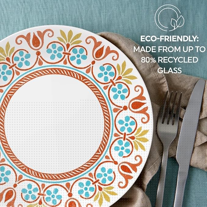 Corelle Vitrelle 10.25 Dinner Plates Set Triple Layer Glass and Chip Resistant Lightweight Round Plates 6-Piece Terracotta Dreams