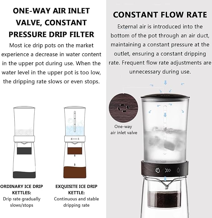 Drip Cold Brew Coffee Maker Machine Ice Drip Coffee Brewer 450ml Capacity 500-mesh High-density Filter High borosilicate glass material for Home and Office