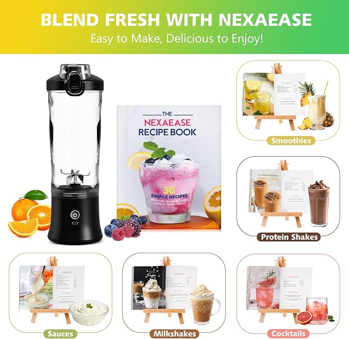 Portable Blender with Insulated Carrying Case &amp Recipe Book for Shakes and Smoothies 20 OZ Personal Juicer Electric Protein Shaker Bottle Mini Small Blender Cup with USB-C Rechargeable Travel L