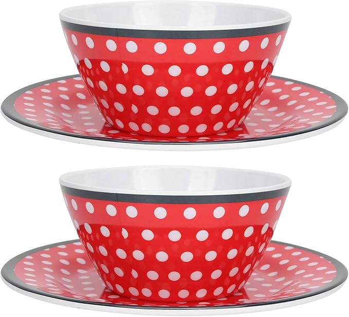 Dinnerware Set Red Dot Pattern Salad Dish Set 4PCS Reusable Fruit Food Dish Dinnerware Household Imitation Porcelain Accessory