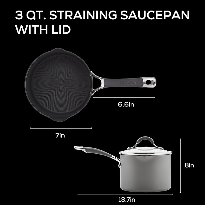 Circulon Radiance Hard-Anodized Nonstick Straining Saucepan 3-Quart Gray