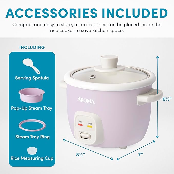AROMA® CoreCoat Rice Cooker with Pop-Up Food Steaming Basket (4 Cups Cooked 2 Cups Uncooked)