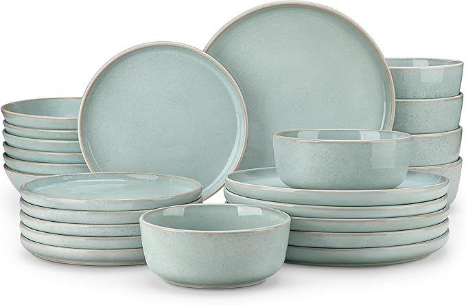 vancasso ANYA 24 Pieces Plates and Bowls Set Mint Green Dinnerware Sets Reactive Glaze Dishes Set for 6 Ceramic Dishware Sets Kitchen Dinner Set Microwave &amp Dishwasher Safe