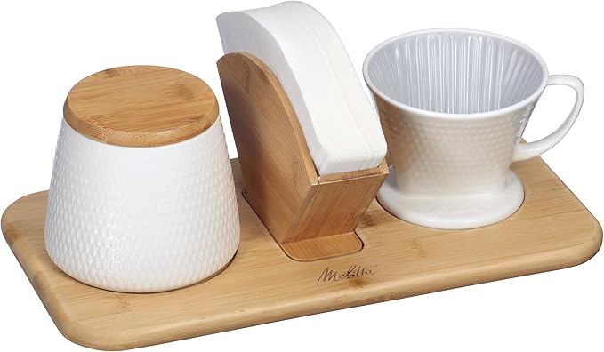 Melitta Artisan Porcelain Pour-Over Coffeemaker and Canister Set Two Tone Oyster Gray