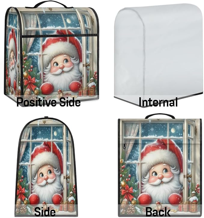 cfpolar Kitchen Aid Mixer Cover Compatible with 6-8 Quarts Holly Santa Claus Christmas Stand Mixer Cover Kitchen Aid Mixers Accessories Appliance Organizer Bag Dust Covers with Zipper Pocket