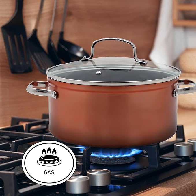 Nuwave 12pc Healthy Pots and Pan Set Non-Stick Forged Lightweight Cookware Set G10 Duralon Ceramic Coating Vented Tempered Glass Lids Induction-Ready &amp Works on All Cooktops PFAS Free