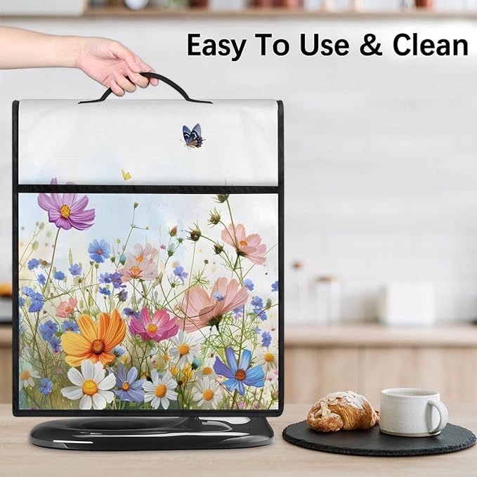 cfpolar Kitchen Aid Mixer Cover Compatible with 6-8 Quarts Butterfly Flower Pattern Stand Mixer Cover Kitchen Aid Mixers Accessories Appliance Organizer Bag Dust Covers with Zipper Pocket