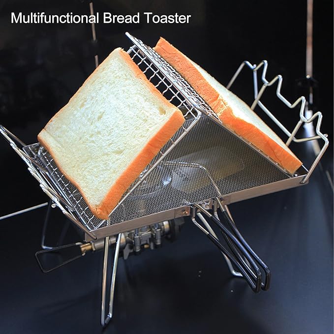 Camping Stove Toaster Outdoor Foldable Camp Toaster with Storage Bag Portable Stovetop Toaster Tray Rack for Picnic Kitchen Home